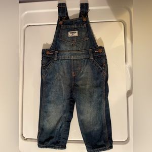 Baby denim jean overalls with fleece lining.